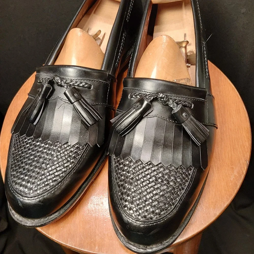Allen Edmonds Cody Black Woven Tassel Kiltie Loafers Mens 14 E Made in USA 1809